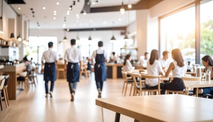 Blurred view of cafe interior with people