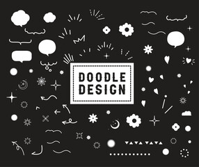 Vector set of different crowns, hearts, stars, crystals, sparkles, arrows, lightnings, diamonds, signs and symbols. Hand drawn, doodle elements