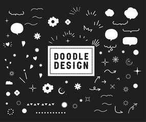 Vector set of different crowns, hearts, stars, crystals, sparkles, arrows, lightnings, diamonds, signs and symbols. Hand drawn, doodle elements