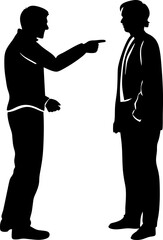 Silhouette of two businessmen arguing, dramatic contrast and tension in graphic vector