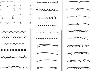 Scribble doodle underline emphasis line shape set. Hand drawn brush stroke element