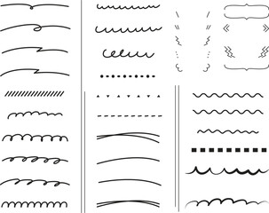 Scribble doodle underline emphasis line shape set. Hand drawn brush stroke element