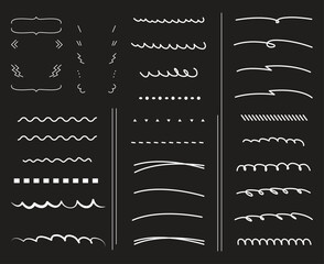 Scribble doodle underline emphasis line shape set. Hand drawn brush stroke element