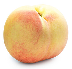 Yellow Snow Peach isolated on white background, Fresh White Peach on White Background With clipping path, High resolution photography.
