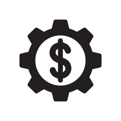 Silhouette icon illustration of a dollar sign inside a gear