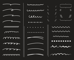 Scribble doodle underline emphasis line shape set. Hand drawn brush stroke element