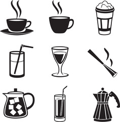 Cup line icon set. Disposable coffee cup. beverage, tea, coffee cup icon/symbol. Coffee paper cup, plastic container for hot and cold drink, juice, tea.