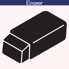 Eraser Silhouette Vector Icon in Black Isolated on White

