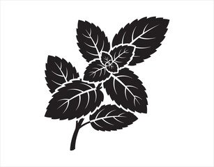 Mint leaves - a black silhouette for a pictogram or logo.
