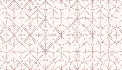 Abstract geometric pattern. Delicate, repeating rose-toned lines create a complex network of interconnected circles and radiating stars on a soft white background