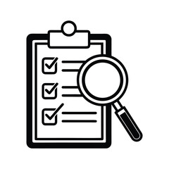 Magnifying glass over clipboard with checklist icon