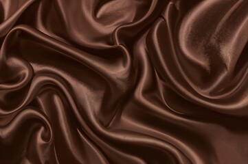 A close up of a brown satin fabric with soft folds and subtle highlights creating a smooth texture