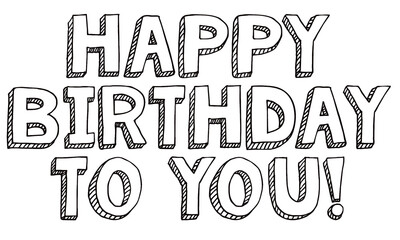 happy birthday to you outlined text with vintage black font styling