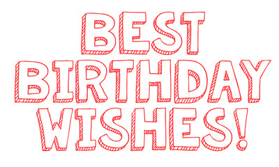 Red hand-drawn best birthday wishes text in fun comic style lettering