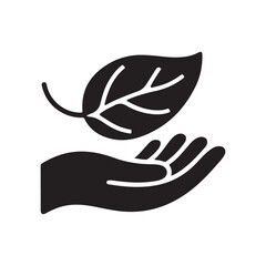 Silhouette icon illustration of a leaf floating above a hand