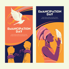 Emancipation Day Vertical banner with Dove Peace and women Freedom Theme in a National Holiday