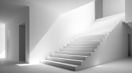 Obraz premium Staircase leading to bright light in modern architectural interior design