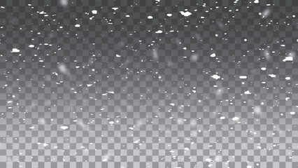 White snow. Falling snowflakes on transparent background.