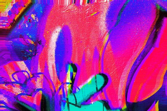 Vibrant abstract neon paint swirl in fluorescent pink, blue, green. Modern 90s, Y2K style, holographic glow, distortion effect. Digital art, creative banner, vibrant 2000s visuals.