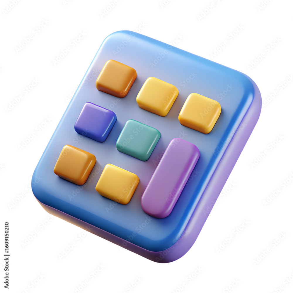 Fototapete stylized 3d rendering of a digital interface with colorful buttons isolated on transparent backgroun