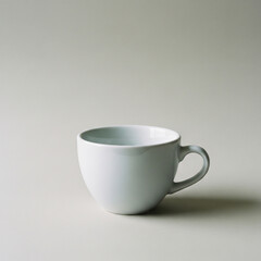 White cup with coffee or tea placed on black background