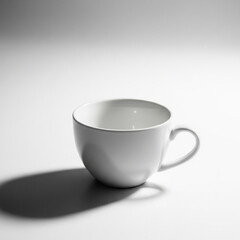 White cup with coffee or tea placed on black background