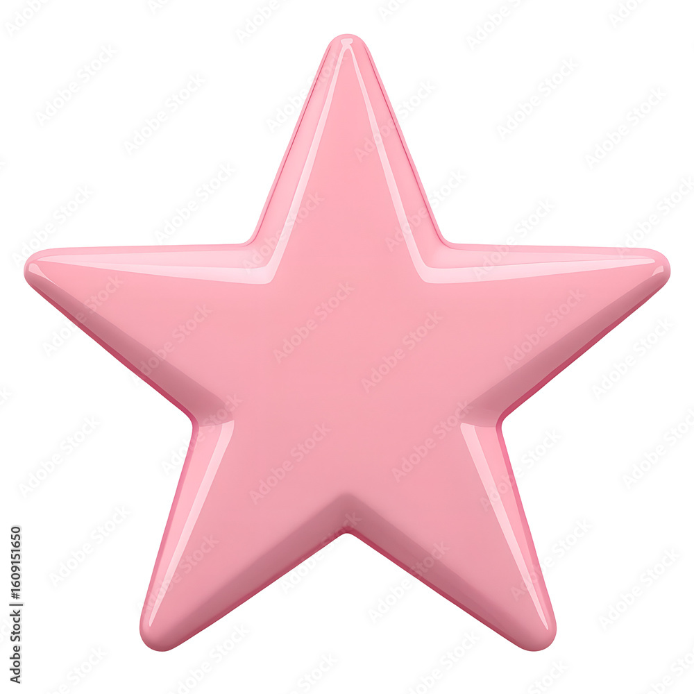 Poster a single glossy pink star shape with rounded points isolated on transparent background