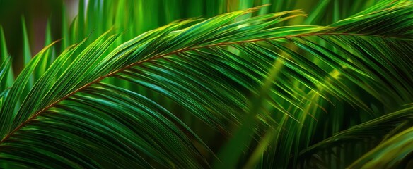Naklejka na ściany i meble The vibrant green palm leaves showcasing exquisite tropical beauty and detail.