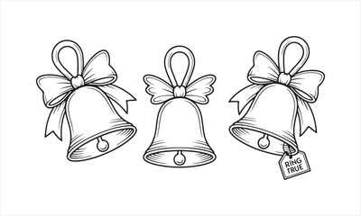 Hand-Drawn Christmas Bells with Bows and Tag