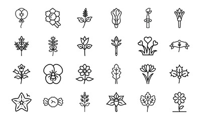 Minimal Botanical Flower Line Art Icons Bundle 24 Hand-Drawn Floral Vector Elements for Natural, Organic, and Feminine Design Projects