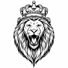 Fototapeta premium Roaring Lion with Crown Engraving