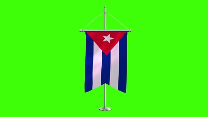 3D Cuba flag waving in the wind. Realistic pole flag of Cuba on a green screen, Slow motion perfect loop, 4k video, 3d render, national event, independence day, fabric texture, HD video.