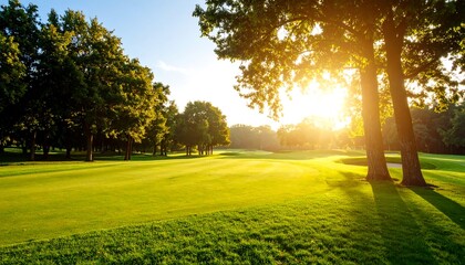Lush golf course at sunrise