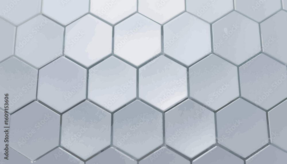 Poster abstract geometric pattern of hexagonal tiles in shades of gray with shadows