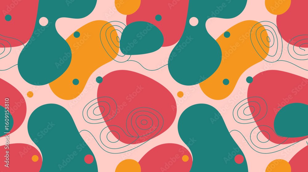 Poster abstract seamless pattern with colorful organic shapes on a soft pink background