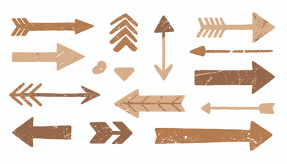 Collection of various hand-drawn arrows in earthy tones on a white background