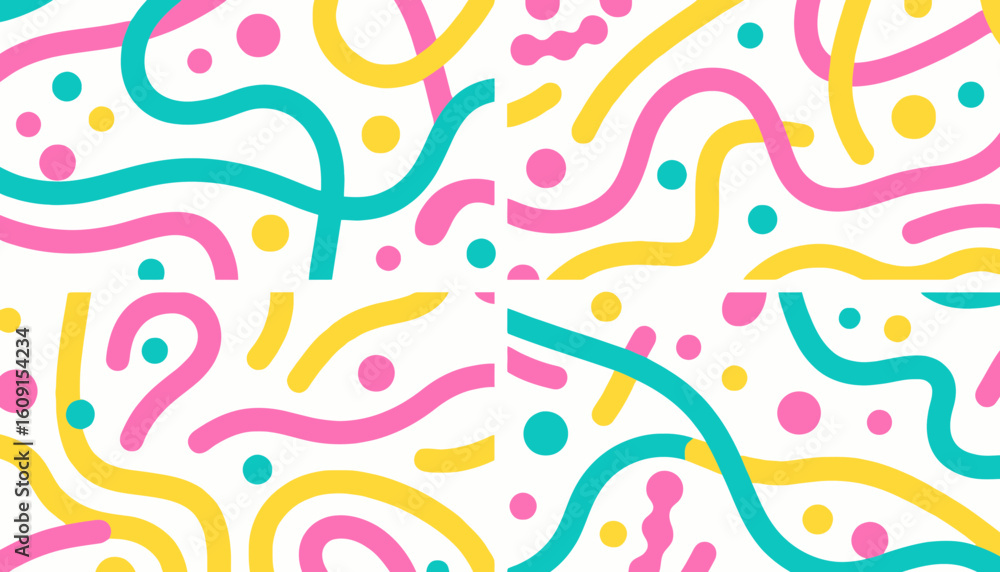Poster playful abstract design with colorful lines and shapes on a white background