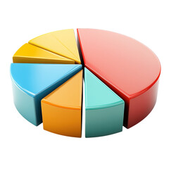 Obraz premium 3D multicolor pie chart with separated segments for business analytics, market share breakdown, financial report infographic, statistics and data visualization concept isolated on Transparent