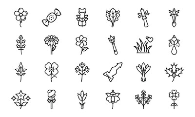 Minimal Botanical Flower Line Art Icons Bundle 24 Hand-Drawn Floral Vector Elements for Natural, Organic, and Feminine Design Projects
