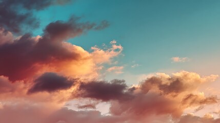 Fototapeta premium Colorful sky at sunset with soft clouds and warm gradient light in peaceful natural background
