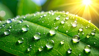 Dewy Leaf Texture with Sunrise Glow