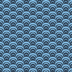 Seamless Art Deco Fish Scale Pattern in Blue Tones