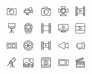 Collection of outline icons for film and photography production