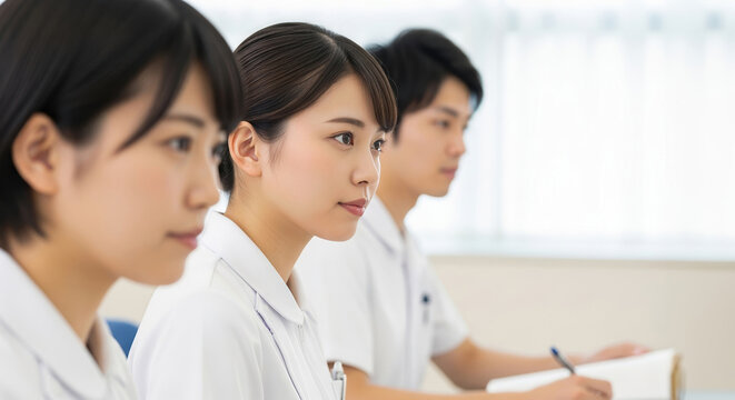 座学で勉強をするアジア人看護師