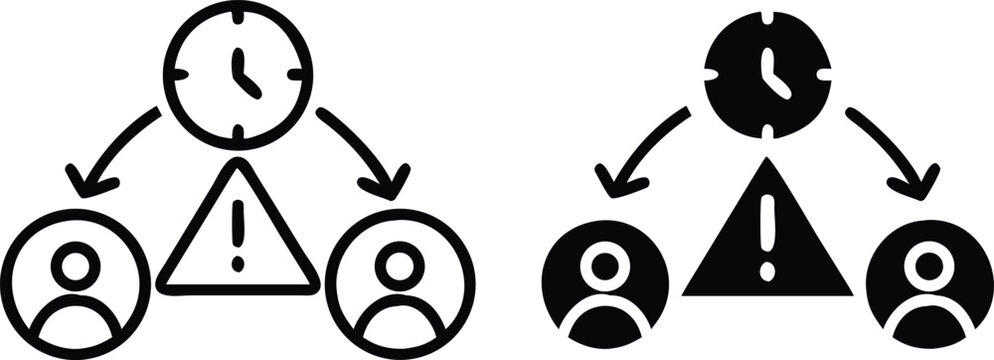 Deadline Alert Icons – Black and White Time Management Warning Vector Silhouette Design