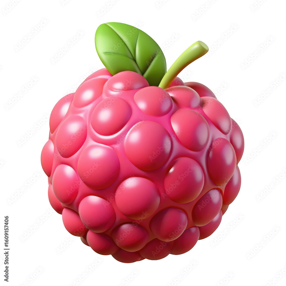 Poster cartoon raspberry 3d render isolated on transparent background