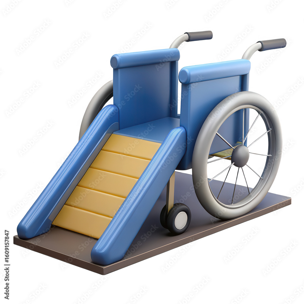 Poster 3d render of wheelchair with slide access ramp isolated on transparent background