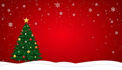 Christmas tree on red background with snowflakes (1)
