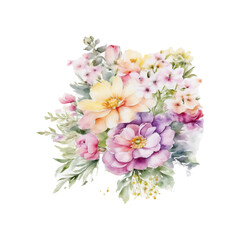 Colorful botanical blooming flower elegance watercolor bouquet. Colorful flower blooms in watercolor serenity painting on canvas, watercolor painting of bouquet vector Illustration.