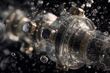 Transparent pipe connector sprays droplets in pressurized flow